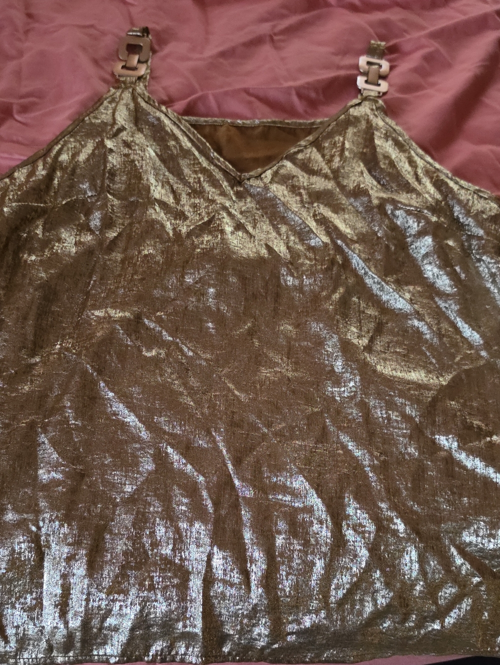 SHEIN Metallic Shimmer V-Neck Cami in Gold